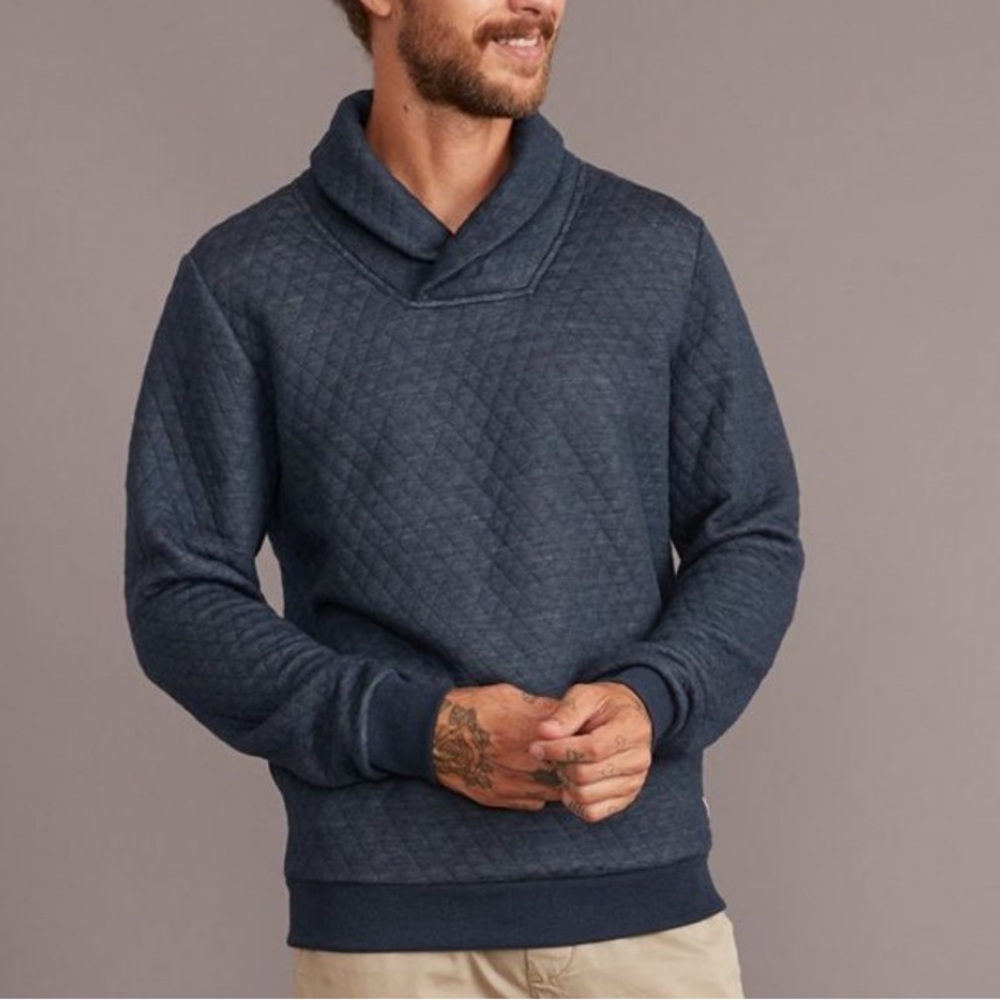 Corbet Quilted Shawl Collar Pullover in Dark Navy Heather